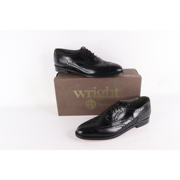 NOS Vintage 90s Mens Size 10 A Leather Oxford Wingtips Dress Shoes Black USA